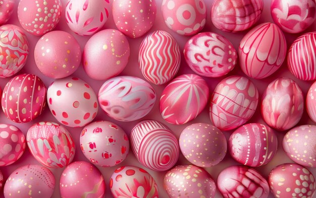 Array of pink patterned eggs ideal for a festive Easter celebration invitation design