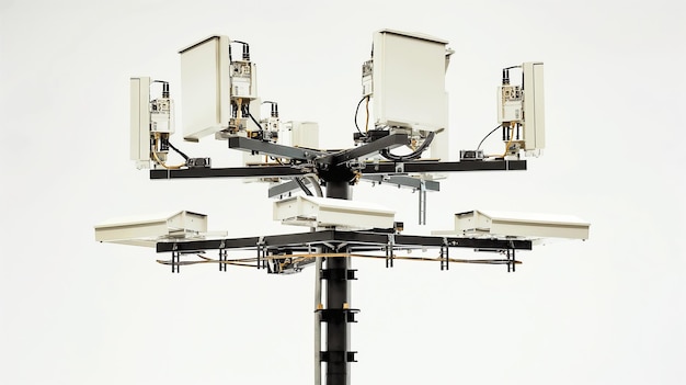 An array of sophisticated communication antennas on a minimalistic structure showcasing modern techn