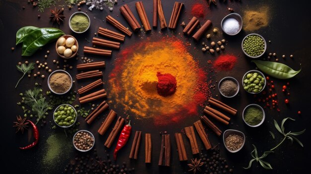 Photo array of spices arranged to resemble a constellation from above