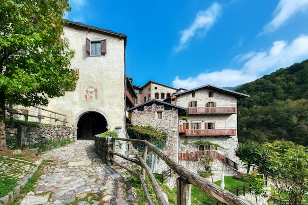 Arriving at Cornello dei Tasso Ancient village of the brembana valley Bergamo Italy