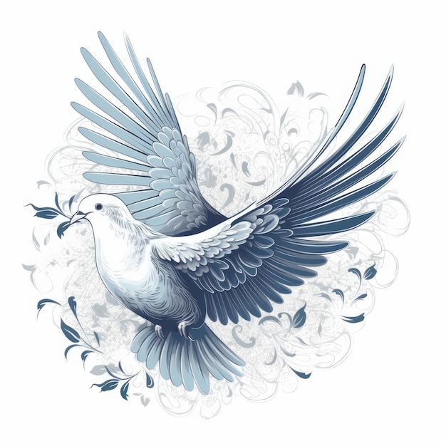 Arrogant Flying Dove with Leaves in Black and White for Invitations and Posters Generative AI