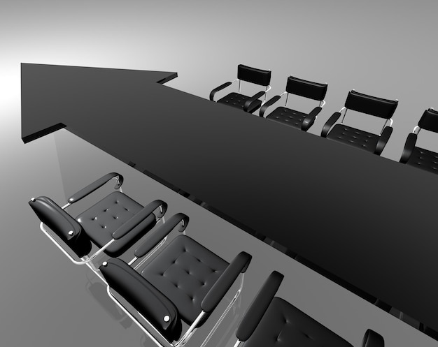 Arrow negotiating table. Business concept.Corporation and team work