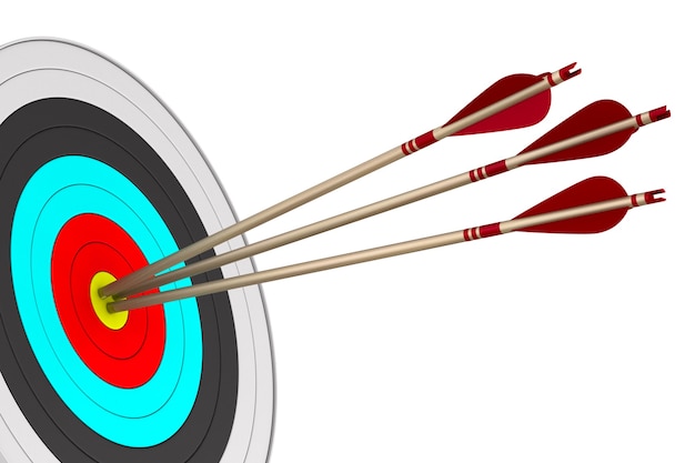 Arrow and target on white surface. Isolated 3D illustration