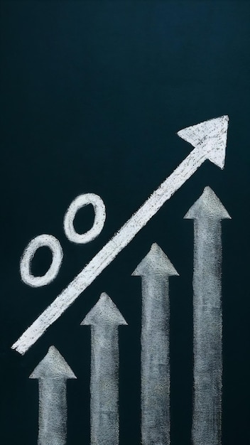 Photo arrows with percentage sign going up concept of business growth finance and income increase