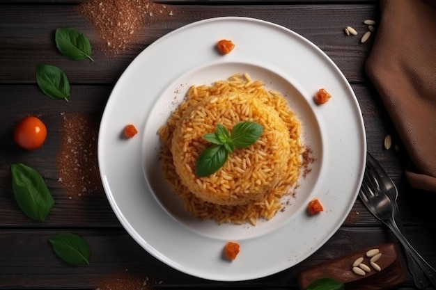 Arroz Con Coco On White Plate Top View Generative AI