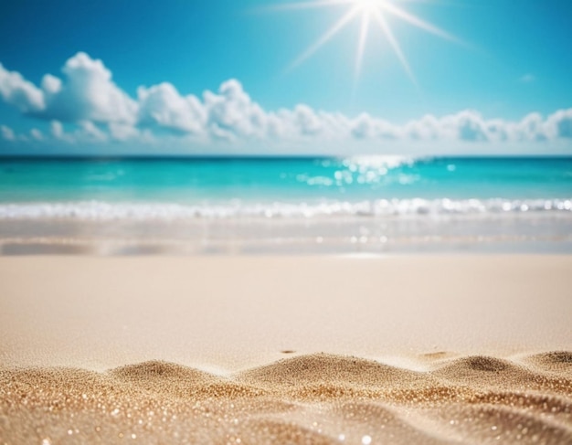 Art beach scene with gentle waves sandy shoreline Bright colors create peaceful atmosphere Generated AI Sunny beach holidays travel concept Copy space Sunny tropic paradise Plage background