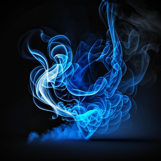 Art of bright blue smoke moving upward on black background