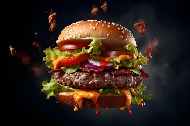 The Art of Burger Showcasing Culinary Craftsmanship in a Single FrameGenerative AI Ilustration