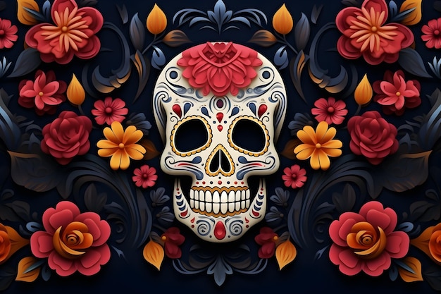 Art of Catrina Sugar Skull with flowers Day of the Dead wallpaper Mexican Calavera Skeleton head