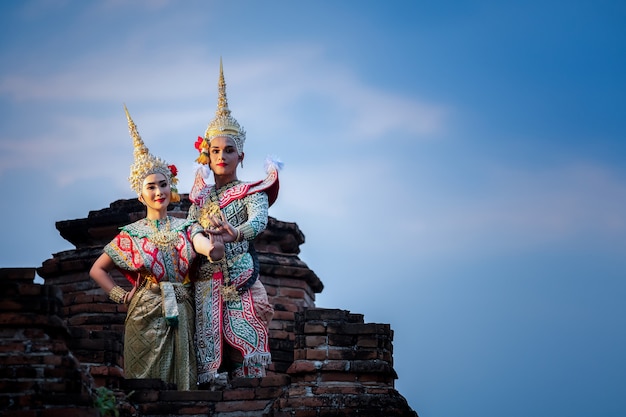 Art culture Thailand Dancing in masked khon in literature ramayana