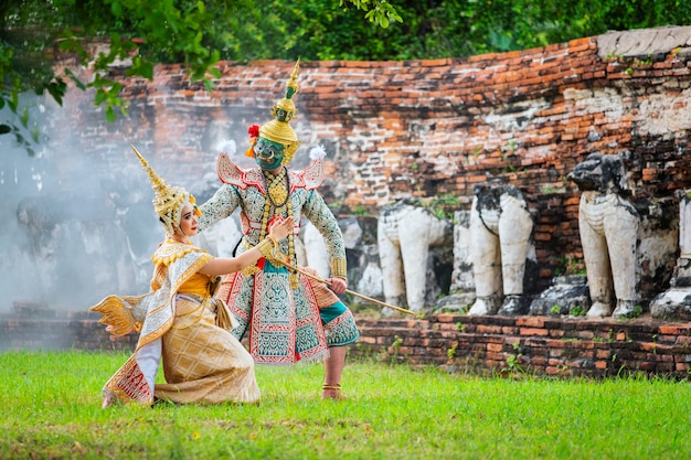 Art culture Thailand Dancing in masked khon in literature ramayana