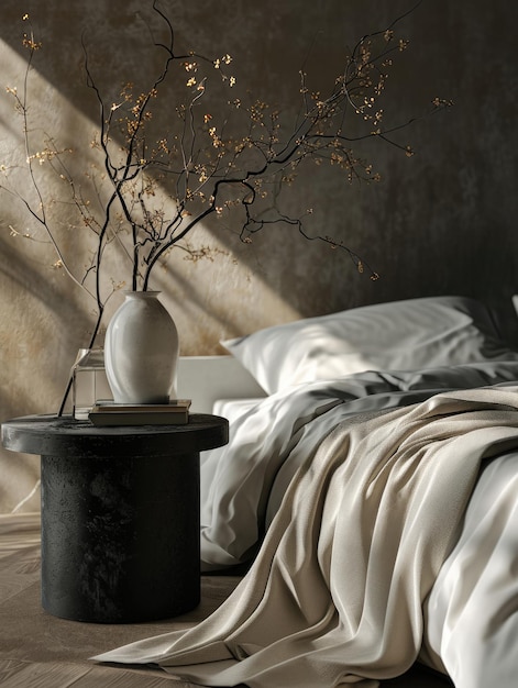 Art Deco Bedroom Interior with Bedside Table and Vase