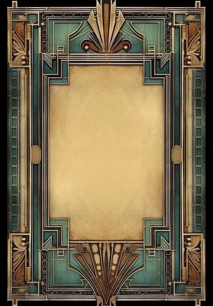 art deco border frame rich pale teastained paper centre white rectangle