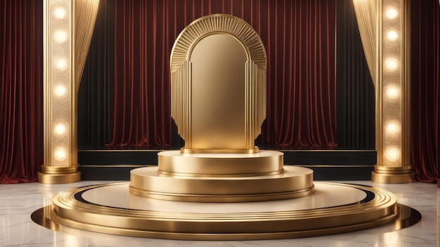 Art Deco Brass Podium with glamorous ballroom Background