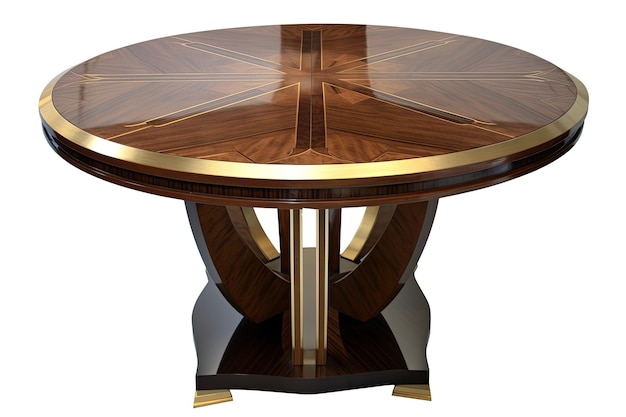 Art deco dining table with inlaid wood and brass accents