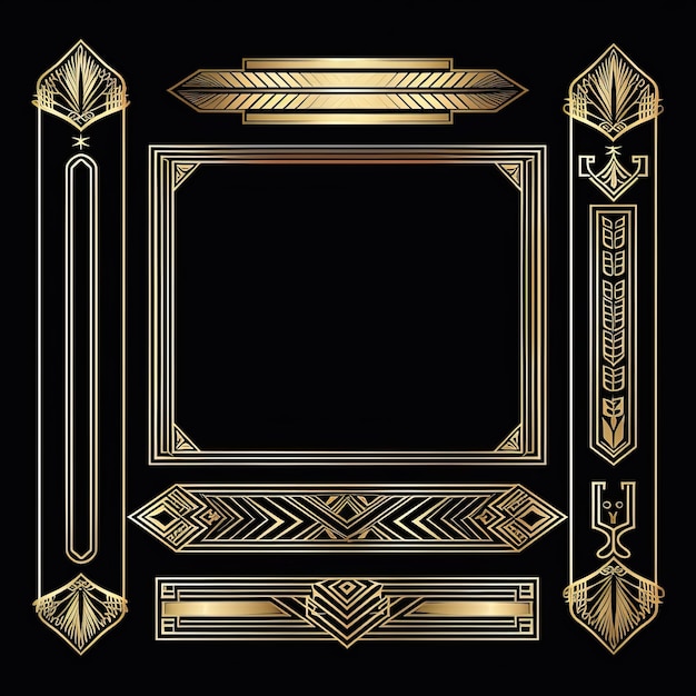 Photo art deco golden frames on black background