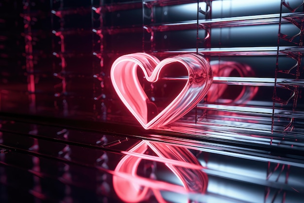 Art Deco Inspired heart with Holographic Reflection and Red Light