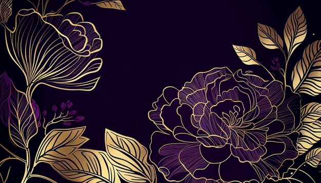 Art deco luxury flower roses line pattern gold Generative AI