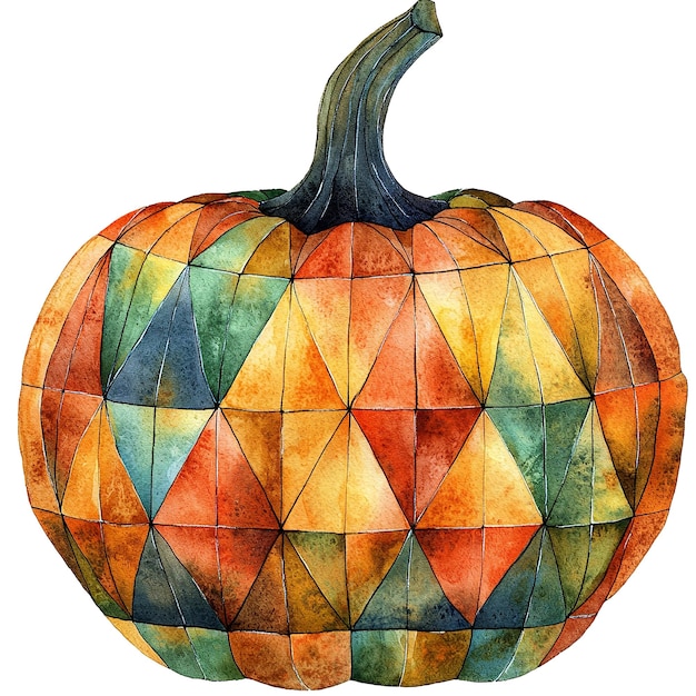 Photo art deco pumpkin with geometric patterns watercolor illustration