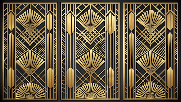 Photo art deco roaring twenties gatsbys style set of gold panels vector