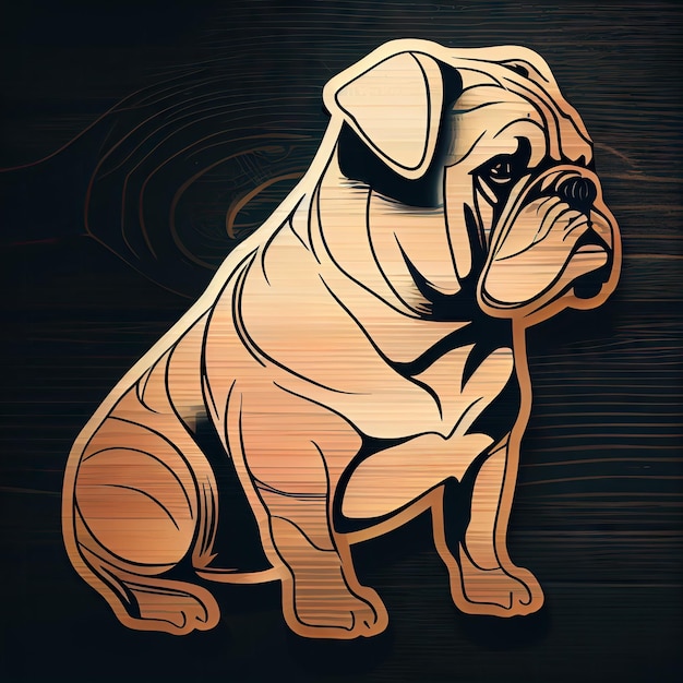 Art design in bulldog sticker die cut of dog with minimal concept