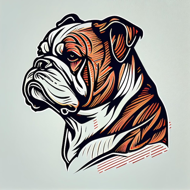 Art design in bulldog sticker die cut of dog with minimal concept