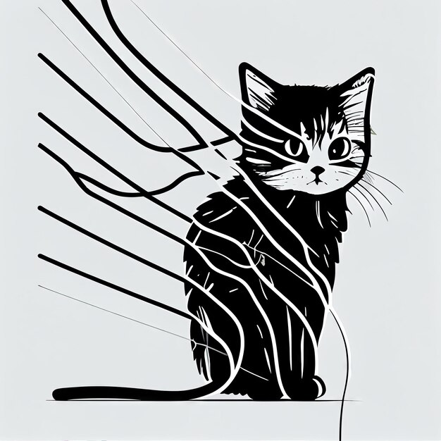 Art design in cat sticker die cut of kitten with minimal concept