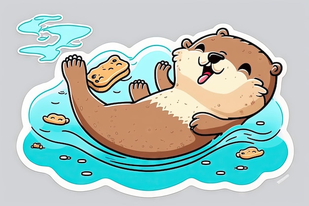 Art design in otter sticker die cut of wildlife with minimal concept