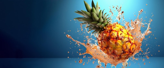 Art design with cut pineapple Juice explosion and water splash Ai generated