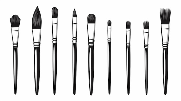 Art equipment of brush and paint one line drawing vector illustration