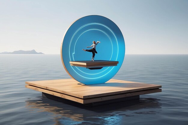 Photo art on a floating levitating platform with magnetic elements mockup