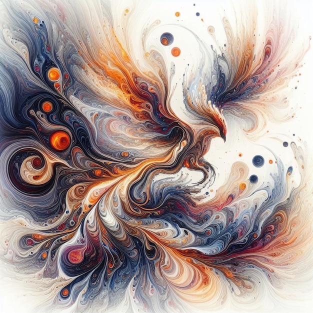 Art fluid painting spiritual Pheonix on White background Generative