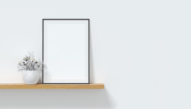 art frame mockup on shelf with copy space 3d illustration