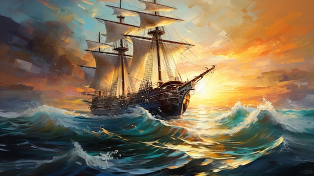 Art illustration of a ship at sea Ai generated art