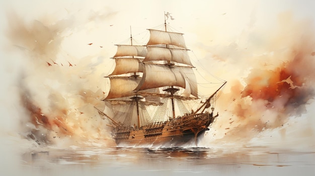 Art illustration of a ship at sea Ai generated art