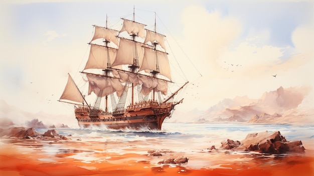 Art illustration of a ship at sea Ai generated art