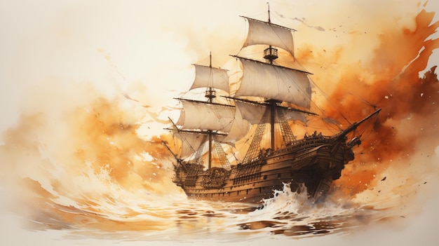 Art illustration of a ship at sea Ai generated art