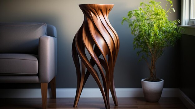 Art Inspired Wood Stand Modern End Table With Unique Leg Design