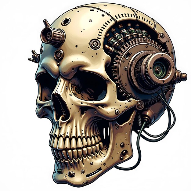 Photo art of a mechanical skull with gears and steampunk elements