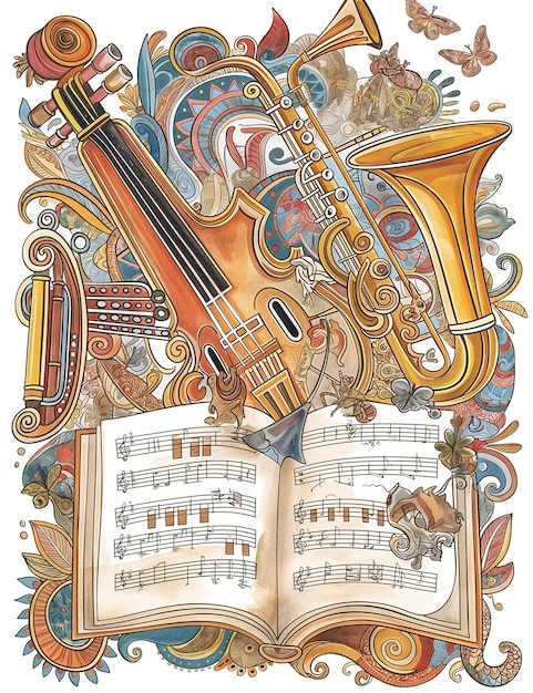 Art of Music Lovers Instruments with Music Notes And Symbol illustration