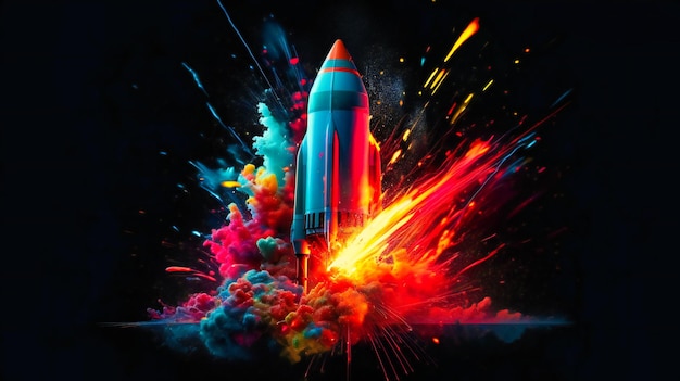 An art of neon infused rocket launch