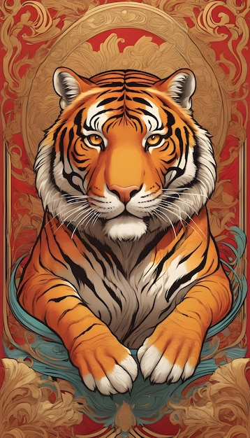 Photo art nouveau color golden red tiger