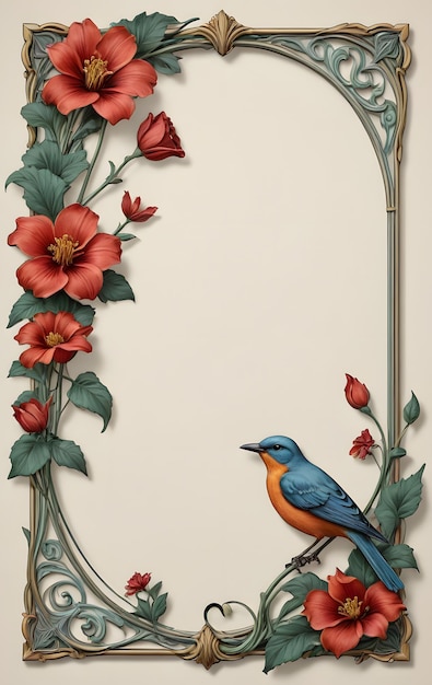 Art Nouveau Floral Frame with a Bird