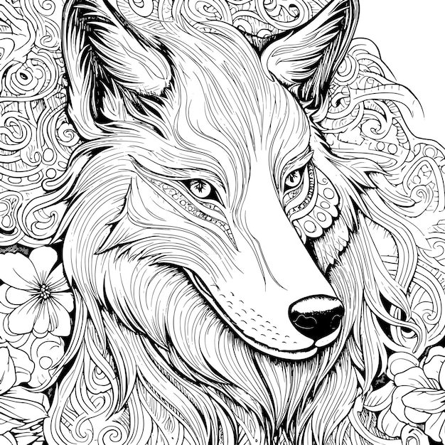 Photo art nouveau wolf coloring design