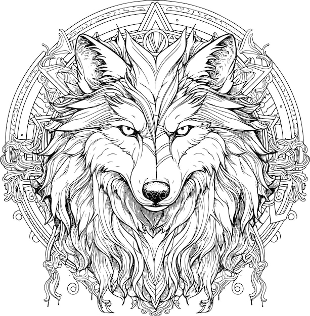 Art Nouveau Wolf Coloring Design