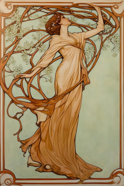 Art Nouveau Woman in a Flowered Frame