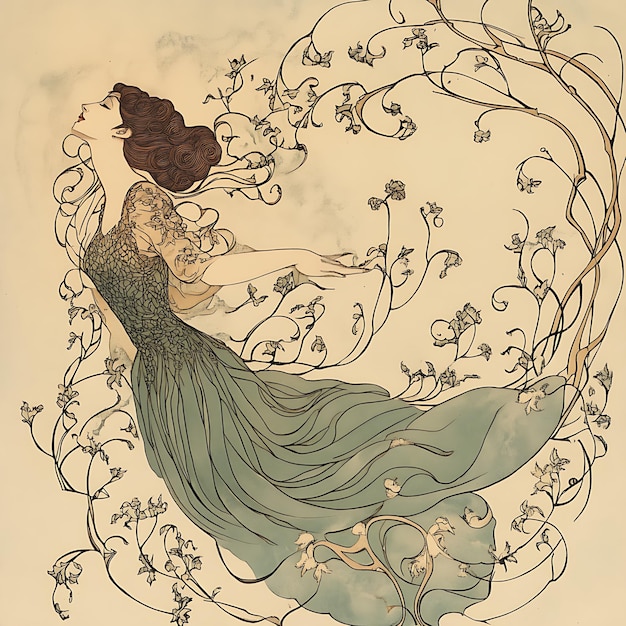 Photo art nouveau woman surrounded by floral vines