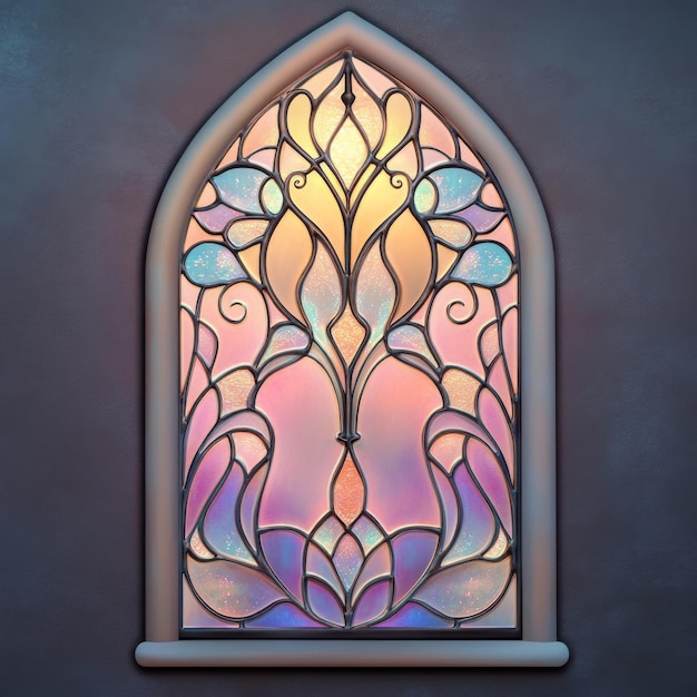 Art Nouveauinspired stained glass window in soft pastel tones with a glowing gradient v 61 Job ID 74902cce19a349d5a32cb25b2d6620b8