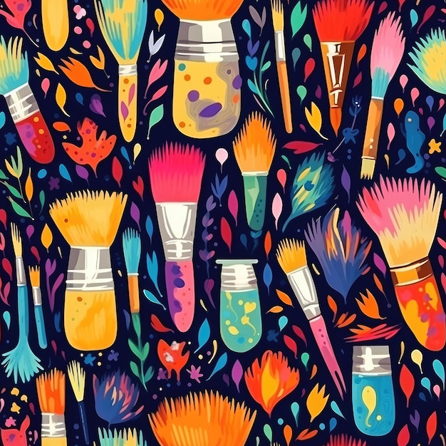 Art paintbrushes creative inspirations seamless pattern