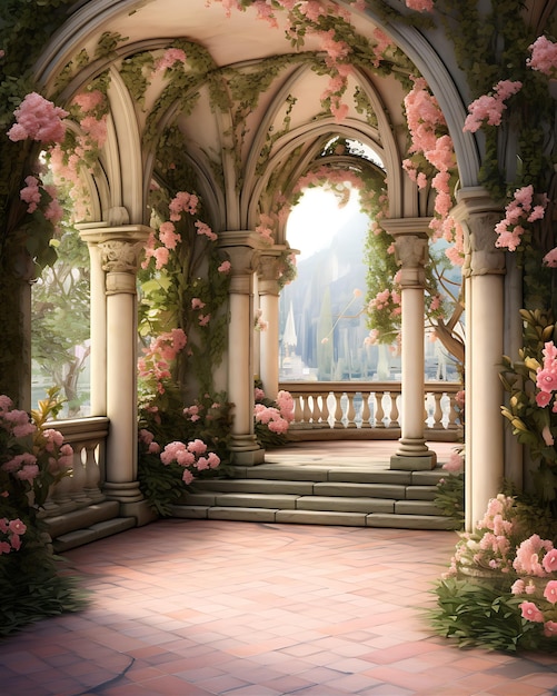 Art Painting of a Beautiful Garden with Flowers